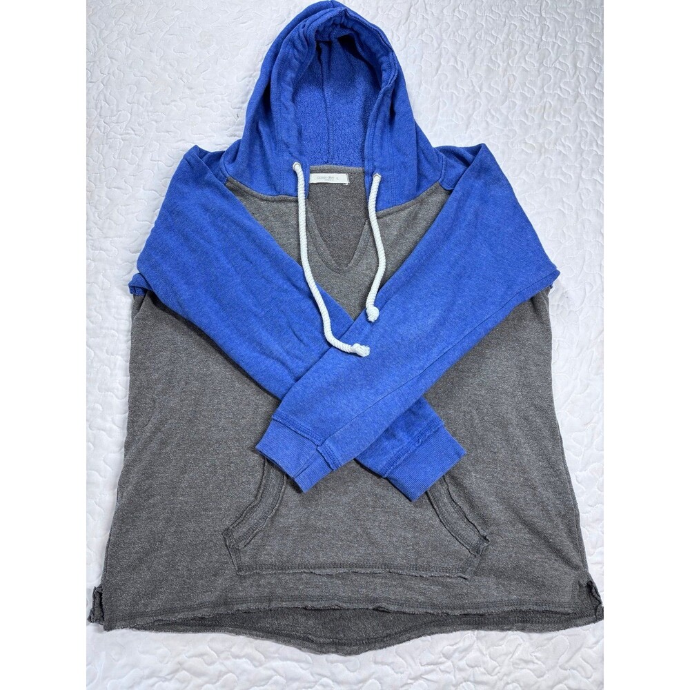 Ocean Drive Blue Grey Color-block Vneck Drawstring Hoodie size large